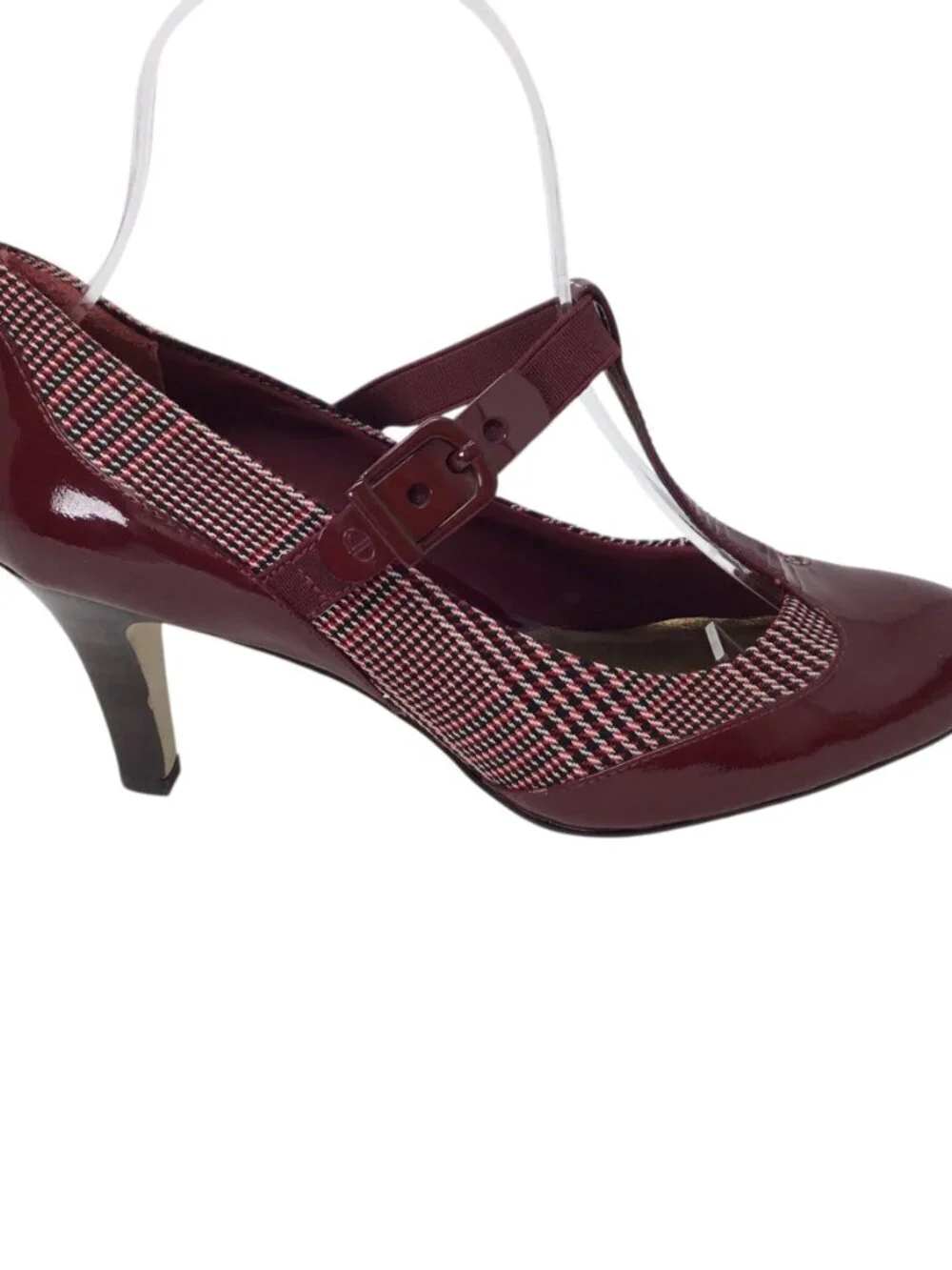 Circa Joan & David Enlighten Patent Leather Plaid Heels Mary Jane T Strap 7 M